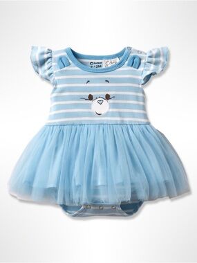 Care Bears Baby Girl Blue Grumpy Bear Striped Tutu Bodysuit 6-9 Months